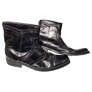 Steve Madden Vintage Black Leather Boots Mens Back Zip Embellished Size 11